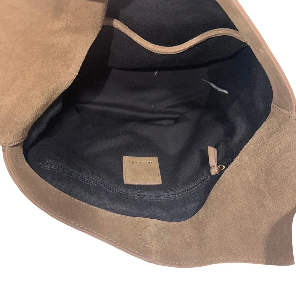 Dolce Vita Aubrie Olive Brown Suede Hobo Shoulder Bag NWT‎ Gold Studs Boho